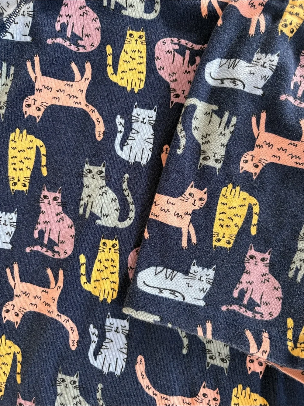 Quince Navy Short-Sleeve Cat Print Pajama Set - Pink, Yellow, Blue, Green, Gray